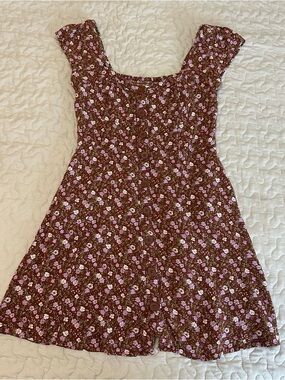 Aeropostale Brown Floral Print Button Detail Women’s Mini Dress